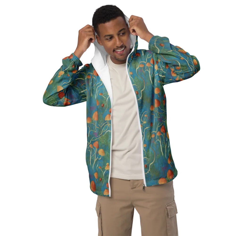 Azure Mushroom Meadow on Men's Windbreaker — Front
