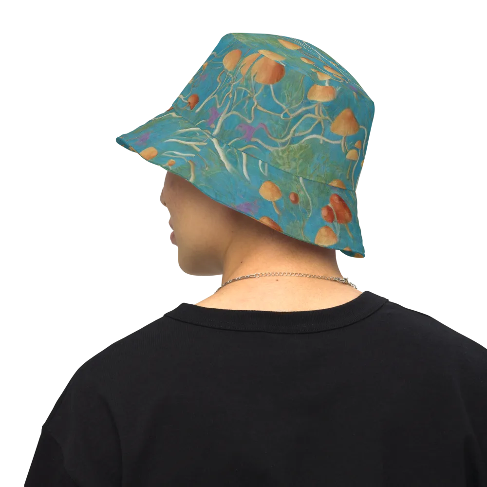 Azure Mushroom Meadow on Reversible Bucket Hat — Back Inside