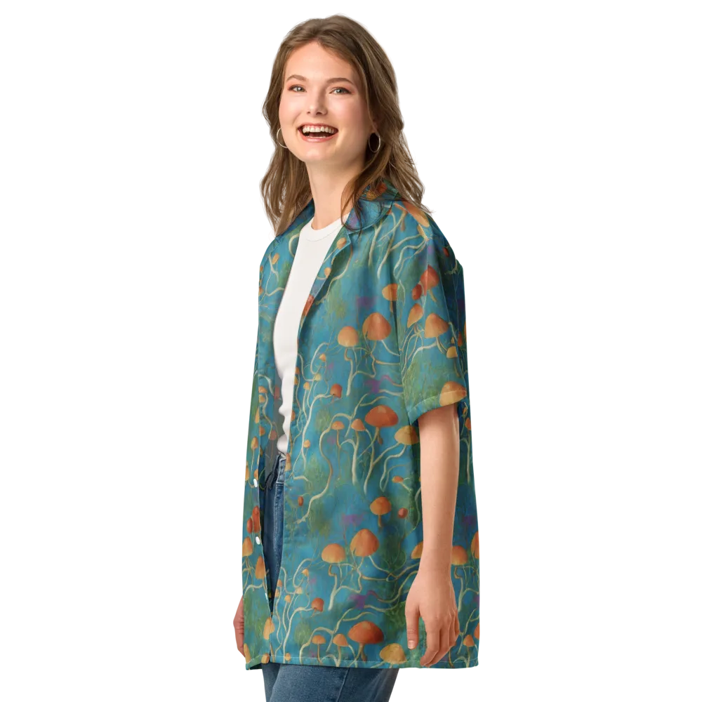 Azure Mushroom Meadow on Button Shirt — Left Front