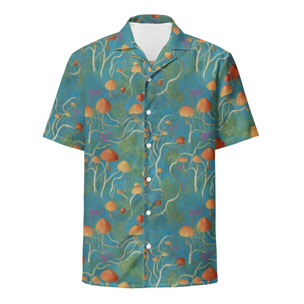 Azure Mushroom Meadow on Button Shirt — Front