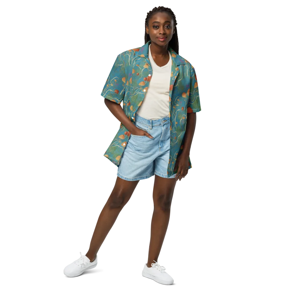 Azure Mushroom Meadow on Button Shirt — Front