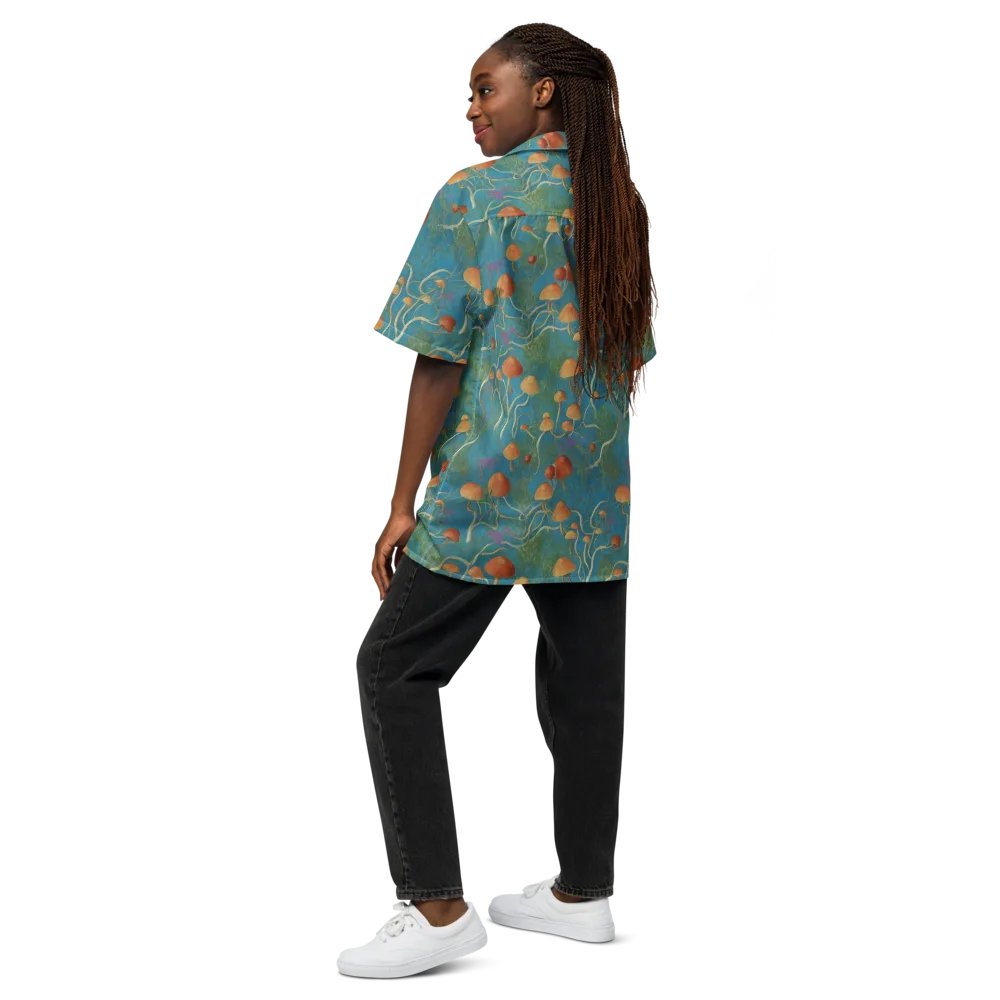 Azure Mushroom Meadow on Button Shirt — Back