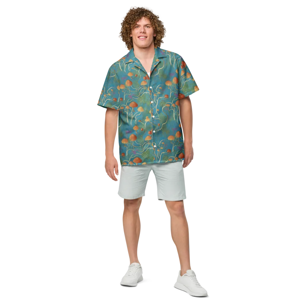 Azure Mushroom Meadow on Button Shirt — Front