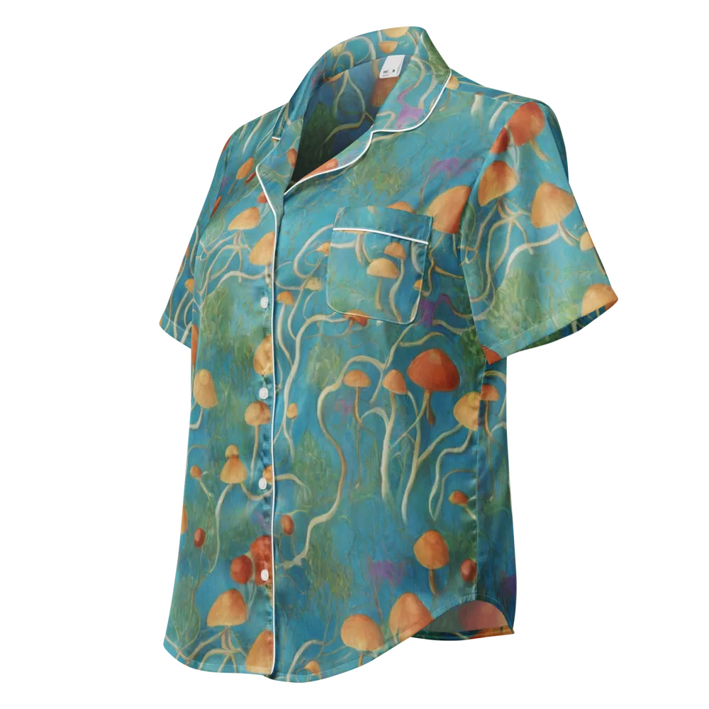 Azure Mushroom Meadow on Women's Short Sleeve Pajama Top — Left Front