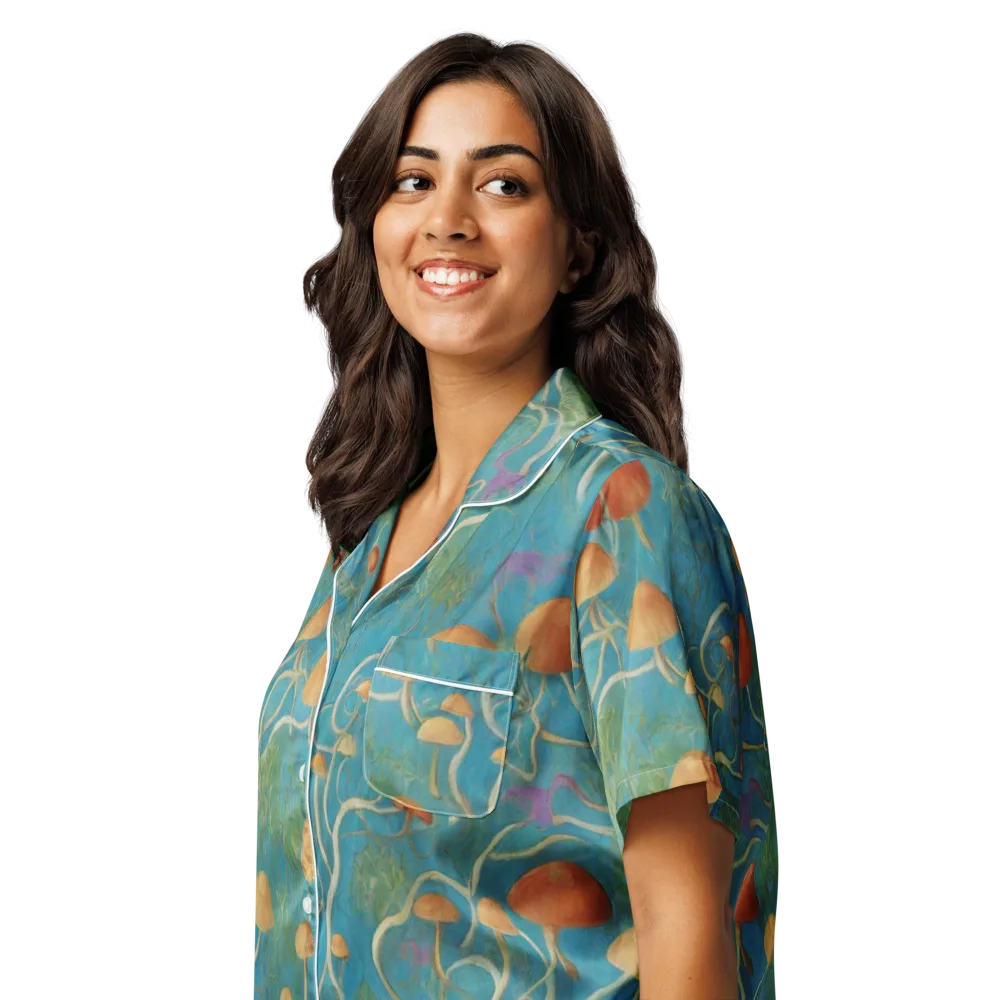 Azure Mushroom Meadow on Women's Short Sleeve Pajama Top — Left Front