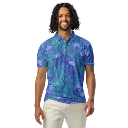 Mooncap Meadow on a Men's Slim Fit Polo Shirt