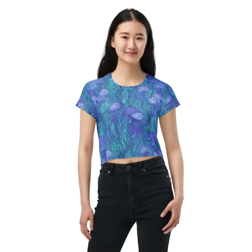 Mooncap Meadow on a Crop Tee