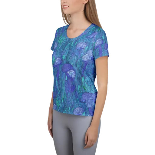 Mooncap Meadow on a Women's Athletic T-Shirt