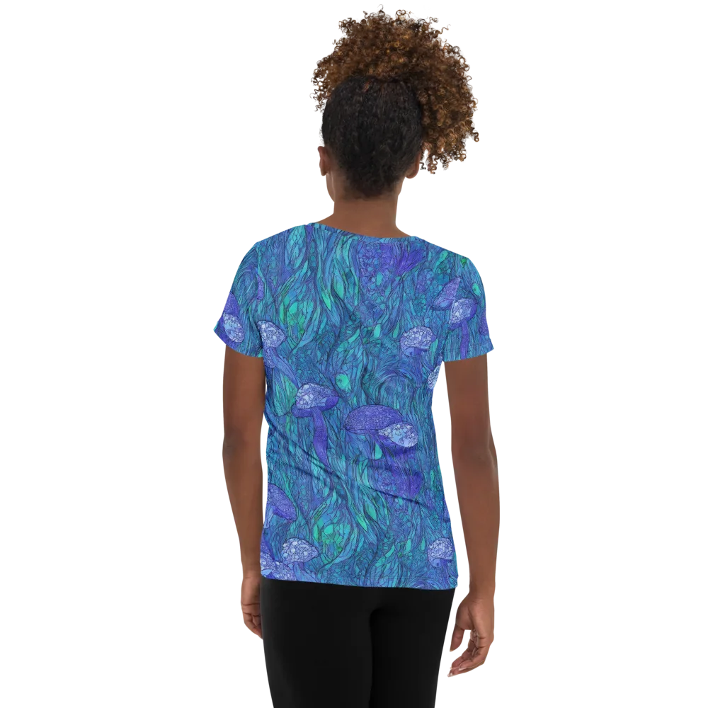 Mooncap Meadow on Women's Athletic T-Shirt — Back