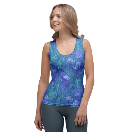 Mooncap Meadow on a Women's Tank Top