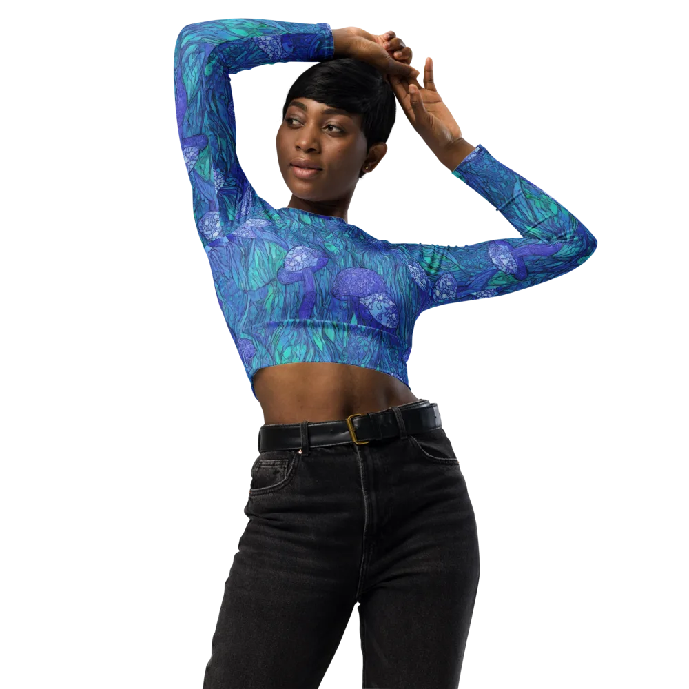 Mooncap Meadow on Long Sleeve Crop Top — Front