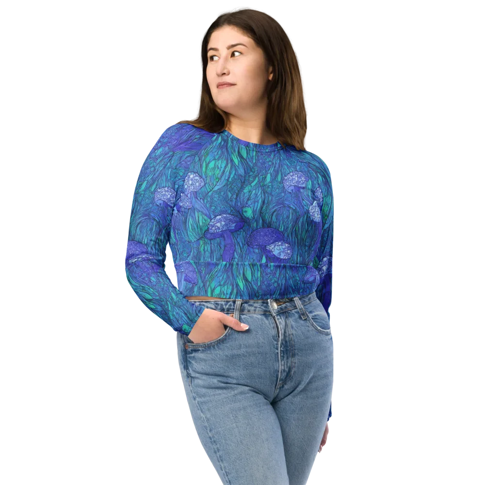 Mooncap Meadow on Long Sleeve Crop Top — Front