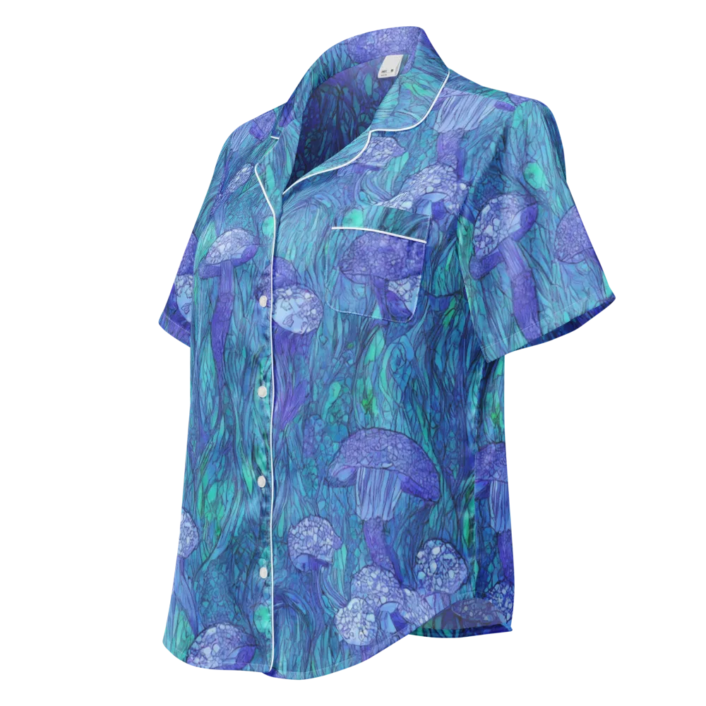 Mooncap Meadow on Women's Short Sleeve Pajama Top — Left Front