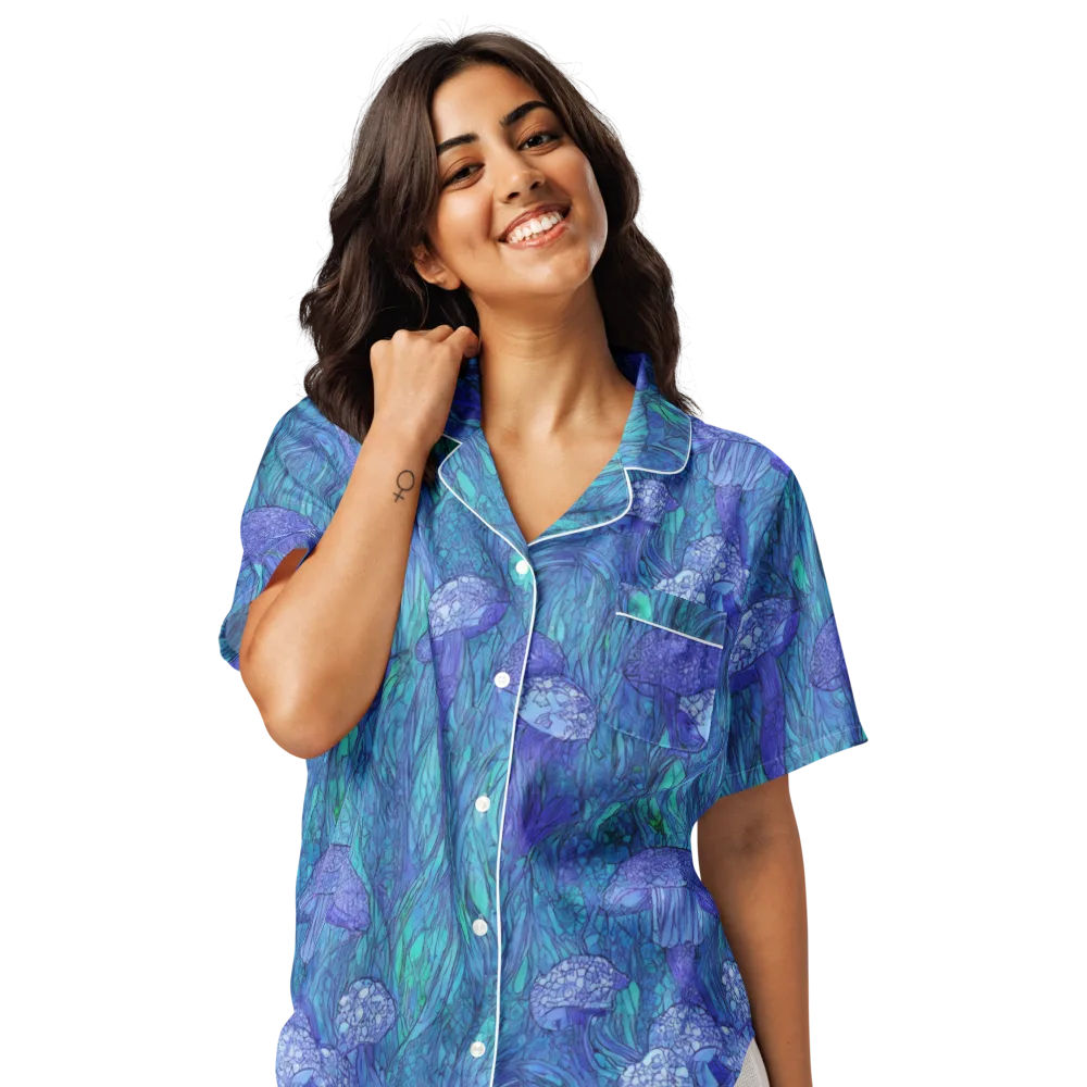 Mooncap Meadow on Women's Short Sleeve Pajama Top — Front