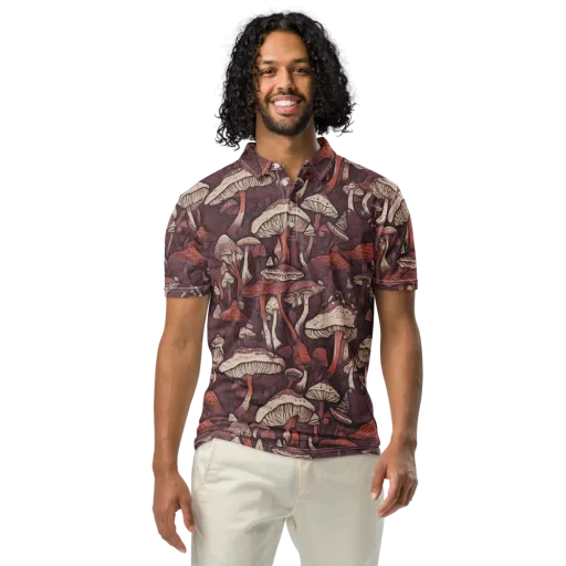 Crimson Mycelium on a Men's Slim Fit Polo Shirt