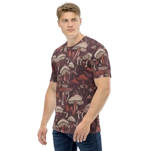 Crimson Mycelium on a Men's Crew Neck T-Shirt