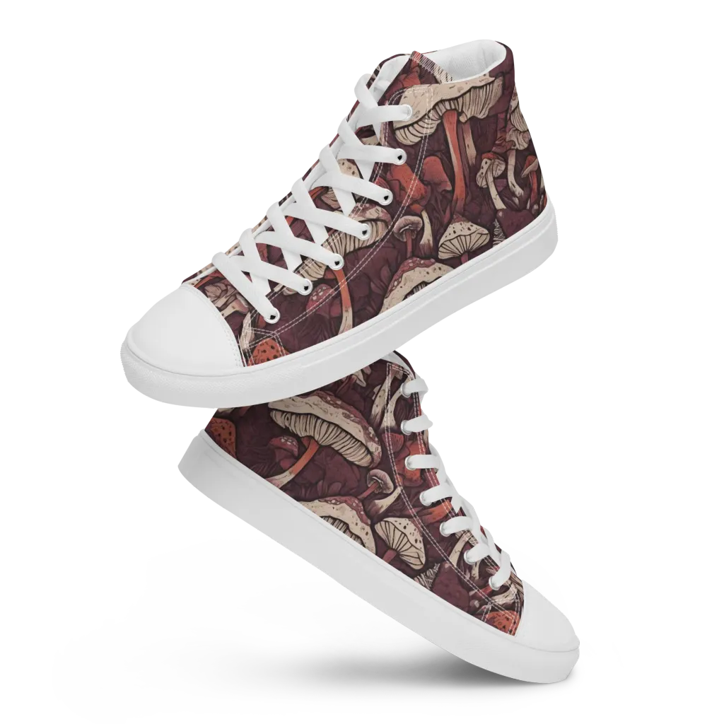 Crimson Mycelium on Women's High Top Canvas Shoes — Front