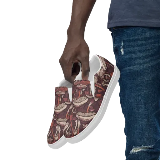 Crimson Mycelium on a Men's Slip-On Canvas Shoes