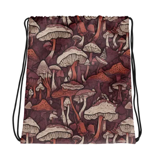 Crimson Mycelium on a Drawstring Bag