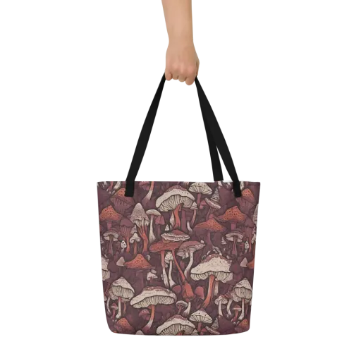 Crimson Mycelium on a Large Tote Bag W/ Pocket