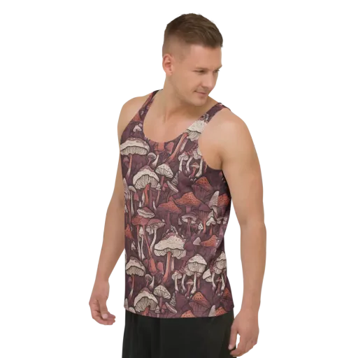 Crimson Mycelium on a Men's Tank Top