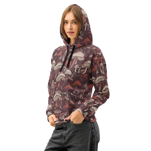 Crimson Mycelium on a Cotton Hoodie