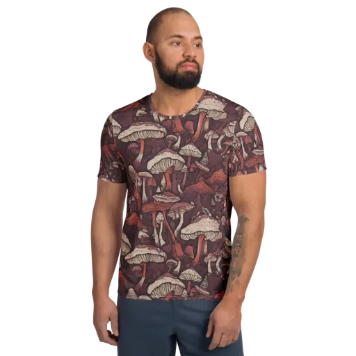 Crimson Mycelium on a Men's Athletic T-Shirt