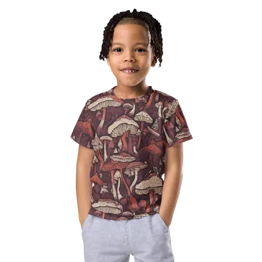 Crimson Mycelium on a Kids Crew Neck T-Shirt