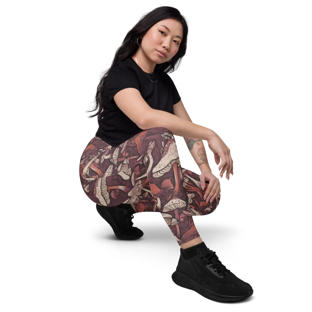 Crimson Mycelium on Leggings with Pockets — Right Front