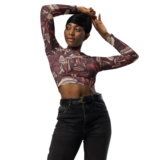Crimson Mycelium on a Long Sleeve Crop Top