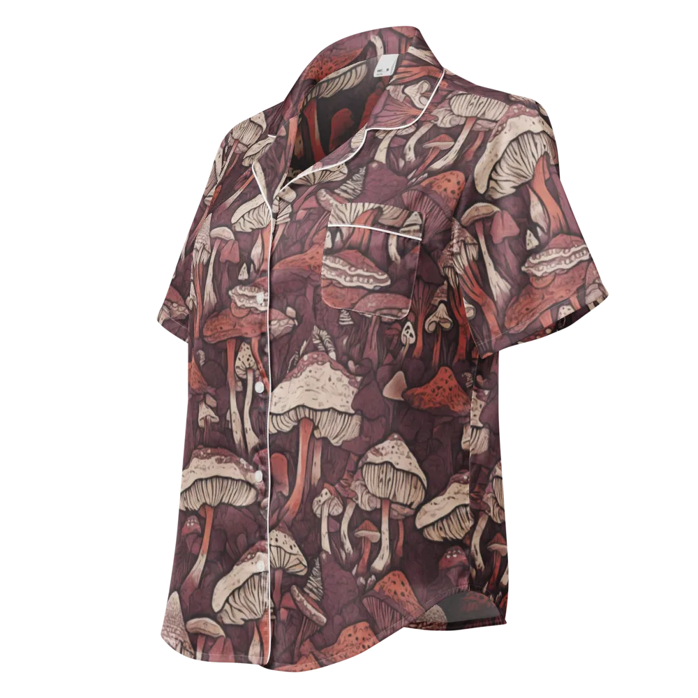 Crimson Mycelium on Women's Short Sleeve Pajama Top — Left Front
