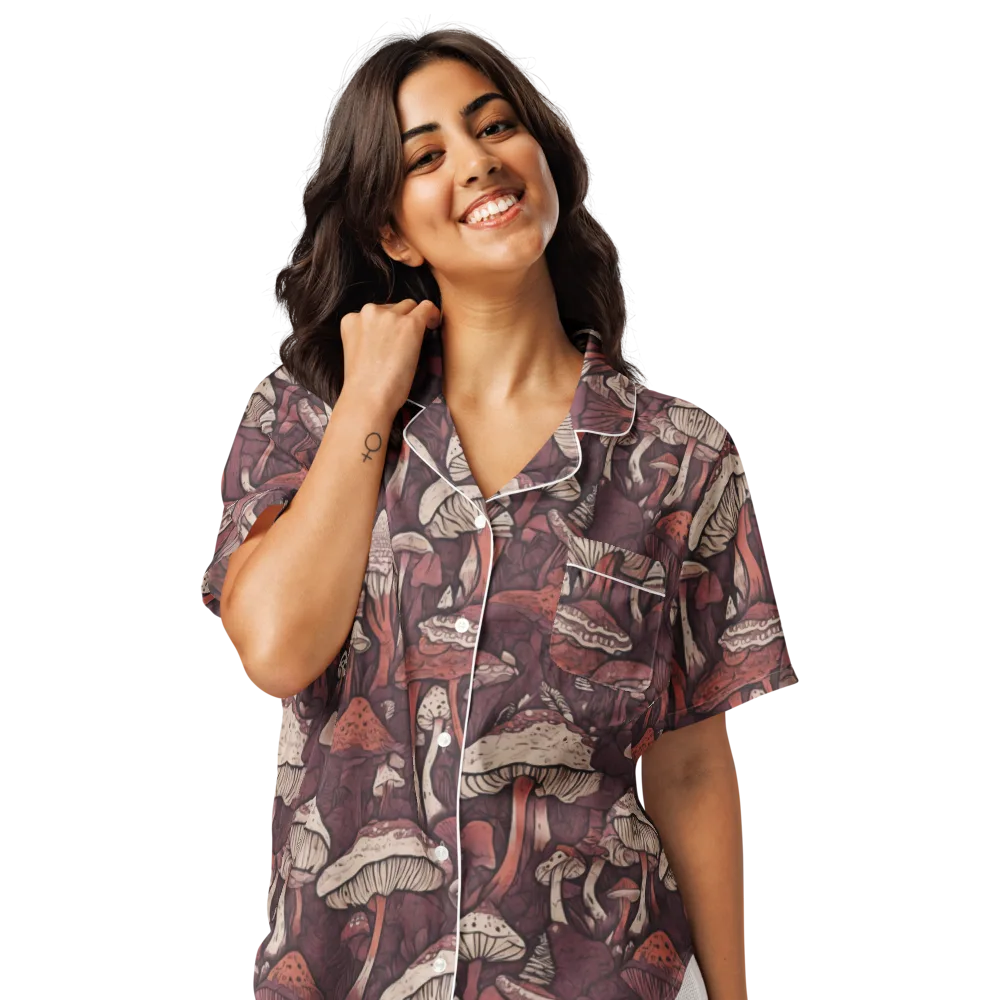 Crimson Mycelium on Women's Short Sleeve Pajama Top — Front