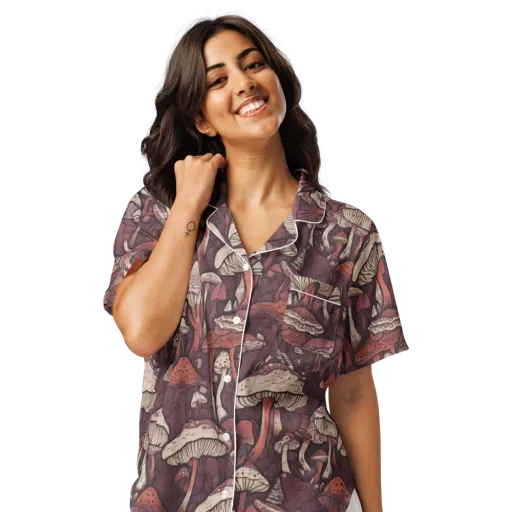 Crimson Mycelium on a Women's Short Sleeve Pajama Top