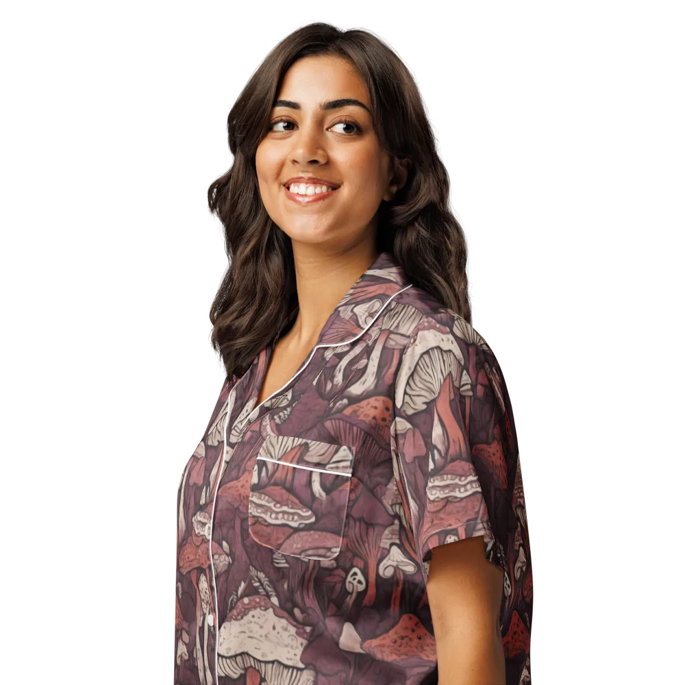 Crimson Mycelium on Women's Short Sleeve Pajama Top — Left Front