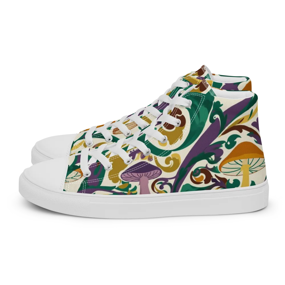 Mushroom Rococo on Men's High Top Canvas Shoes — Left