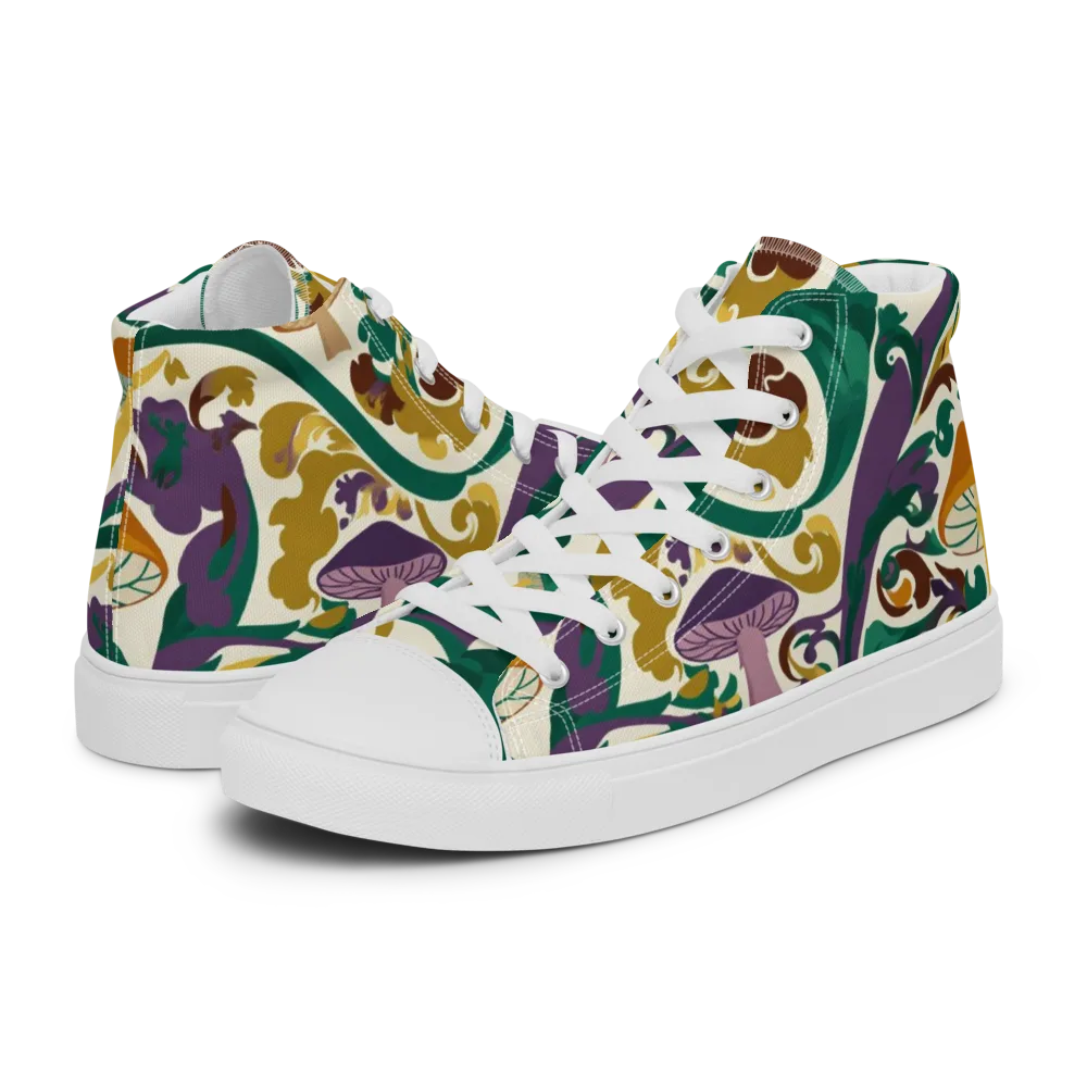 Mushroom Rococo on Men's High Top Canvas Shoes — Left