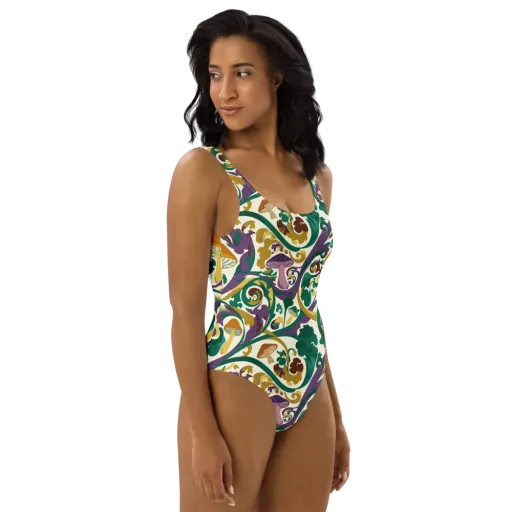 Mushroom Rococo on a One-Piece Swimsuit