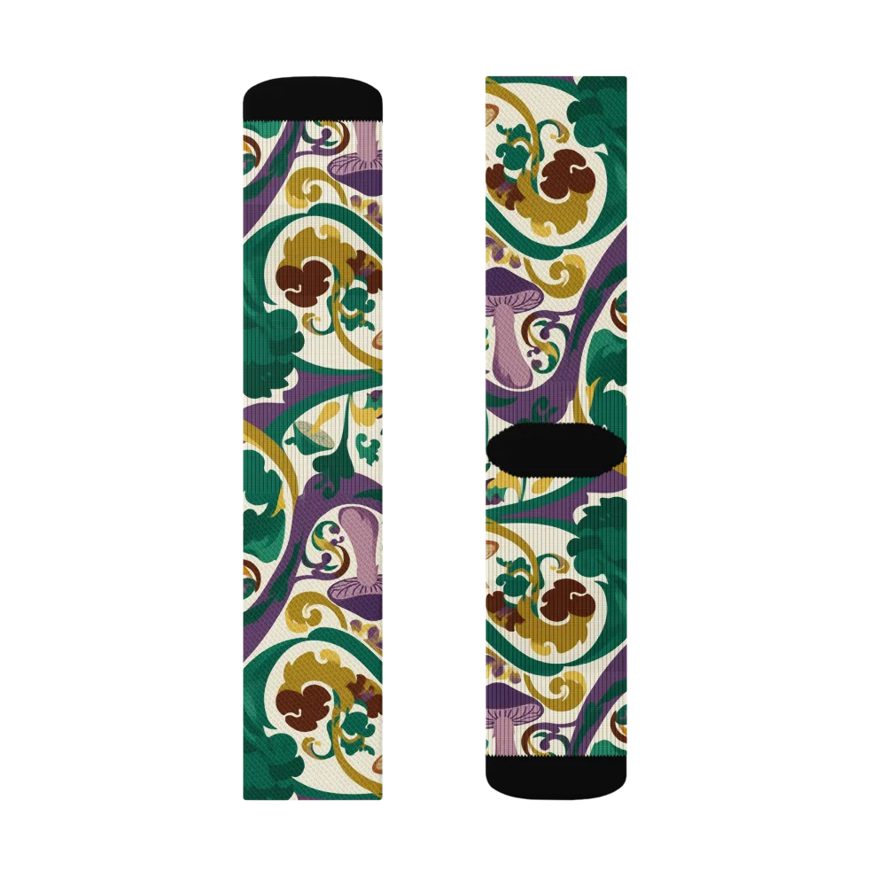 Mushroom Rococo on Socks — Left Sock