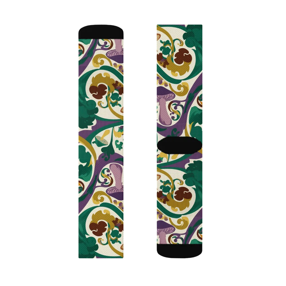 Mushroom Rococo on Socks — Right Sock