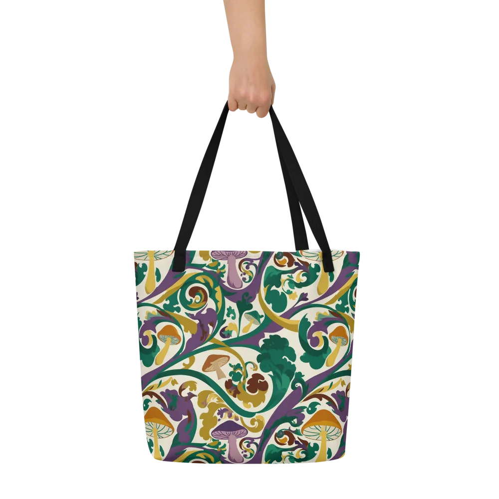 Mushroom Rococo on Large Tote Bag W/ Pocket — Front