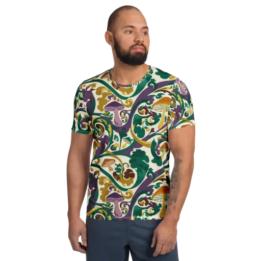 Mushroom Rococo on a Men's Athletic T-Shirt