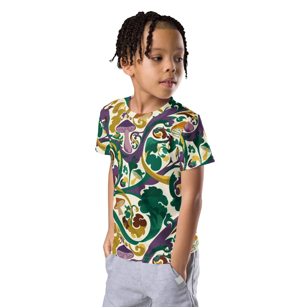 Mushroom Rococo on Kids Crew Neck T-Shirt — Left Front