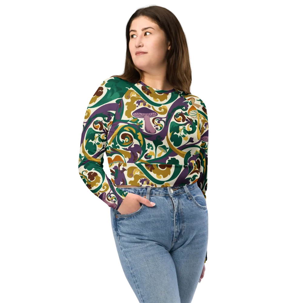 Mushroom Rococo on Long Sleeve Crop Top — Front