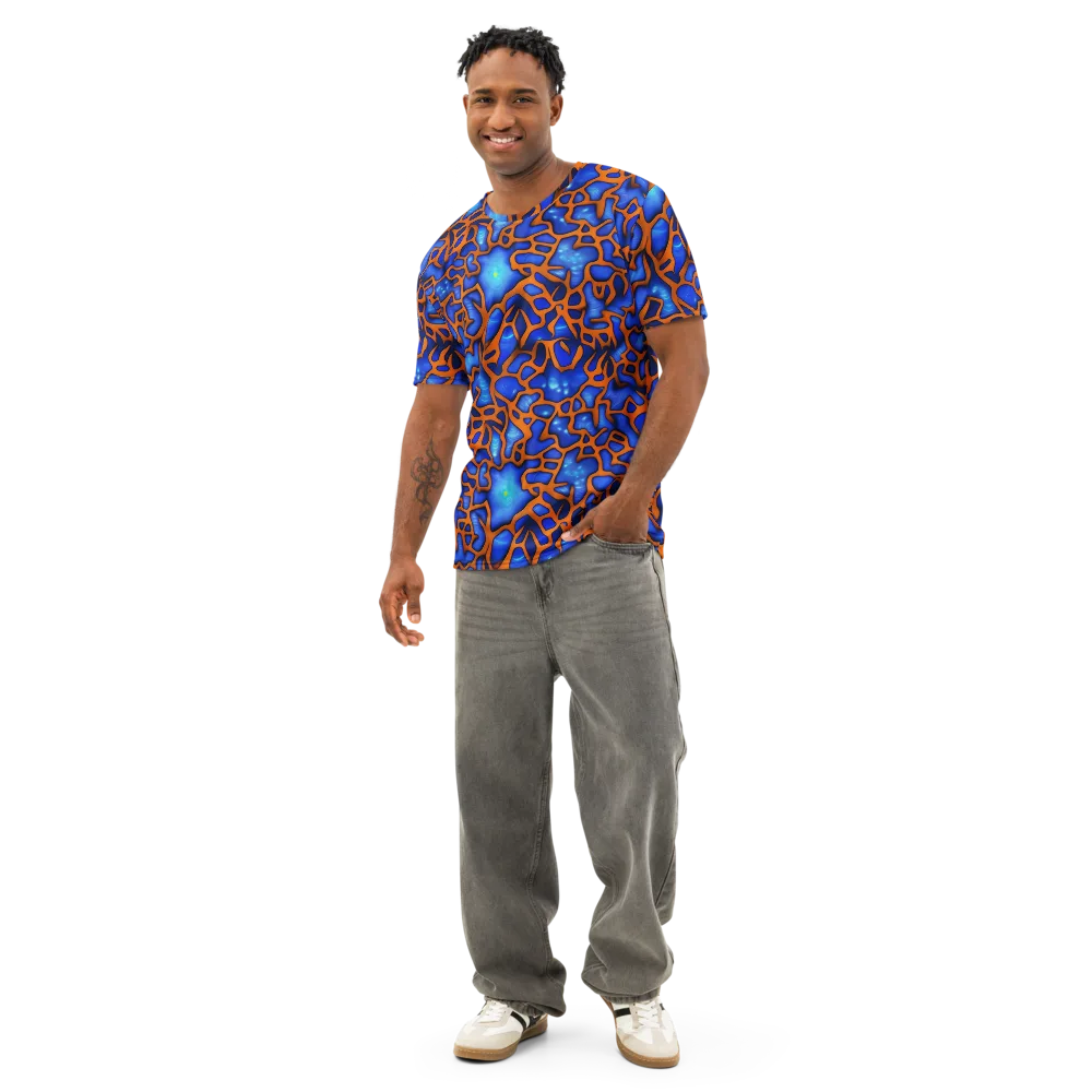 Deep-sea Lattice on Men's Cotton Crew Neck T-Shirt — Front