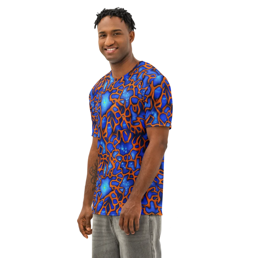 Deep-sea Lattice on Men's Cotton Crew Neck T-Shirt — Left Front