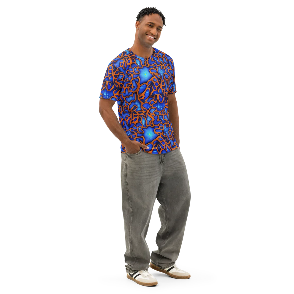 Deep-sea Lattice on Men's Cotton Crew Neck T-Shirt — Right Front