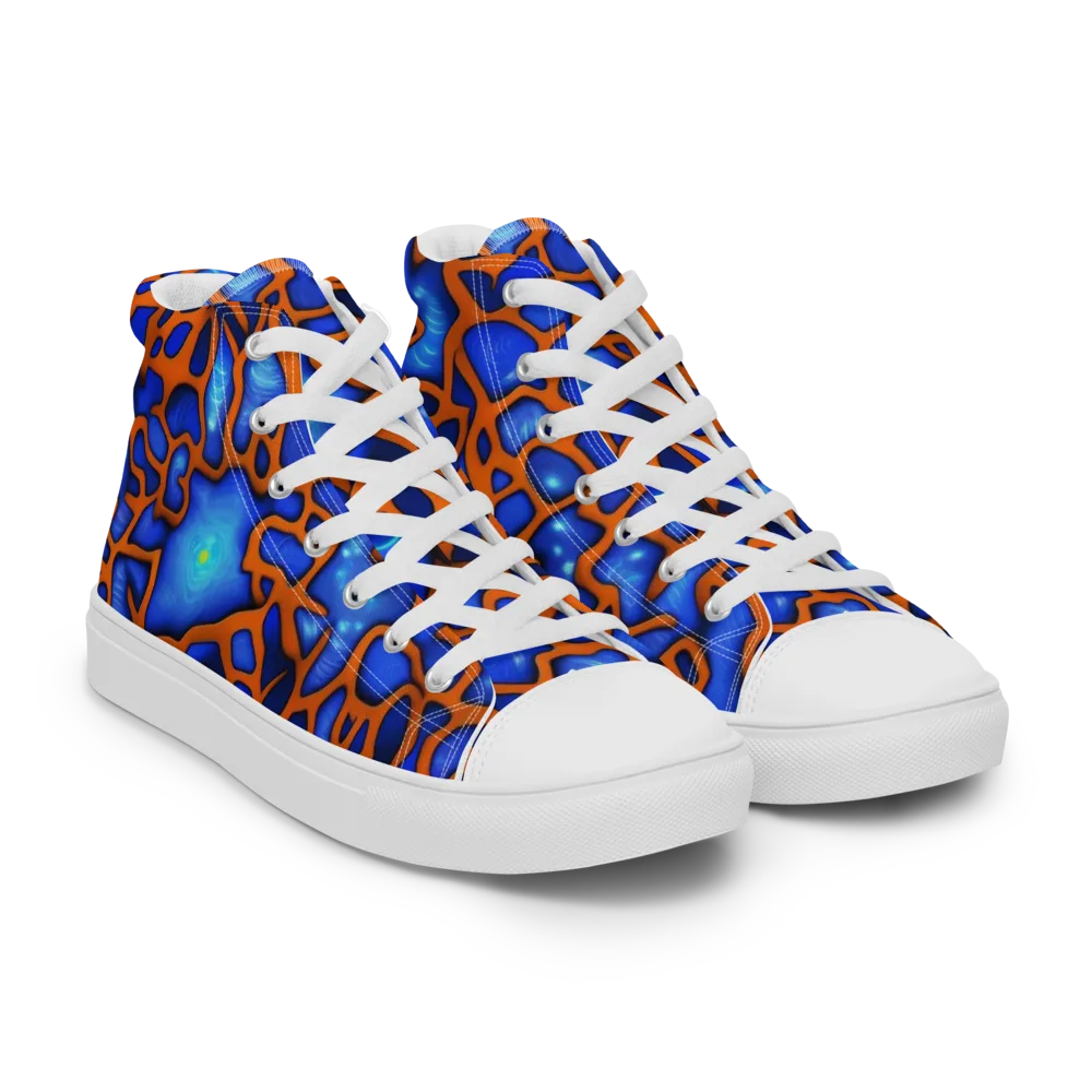 Deep-sea Lattice on Men's High Top Canvas Shoes — Right Front