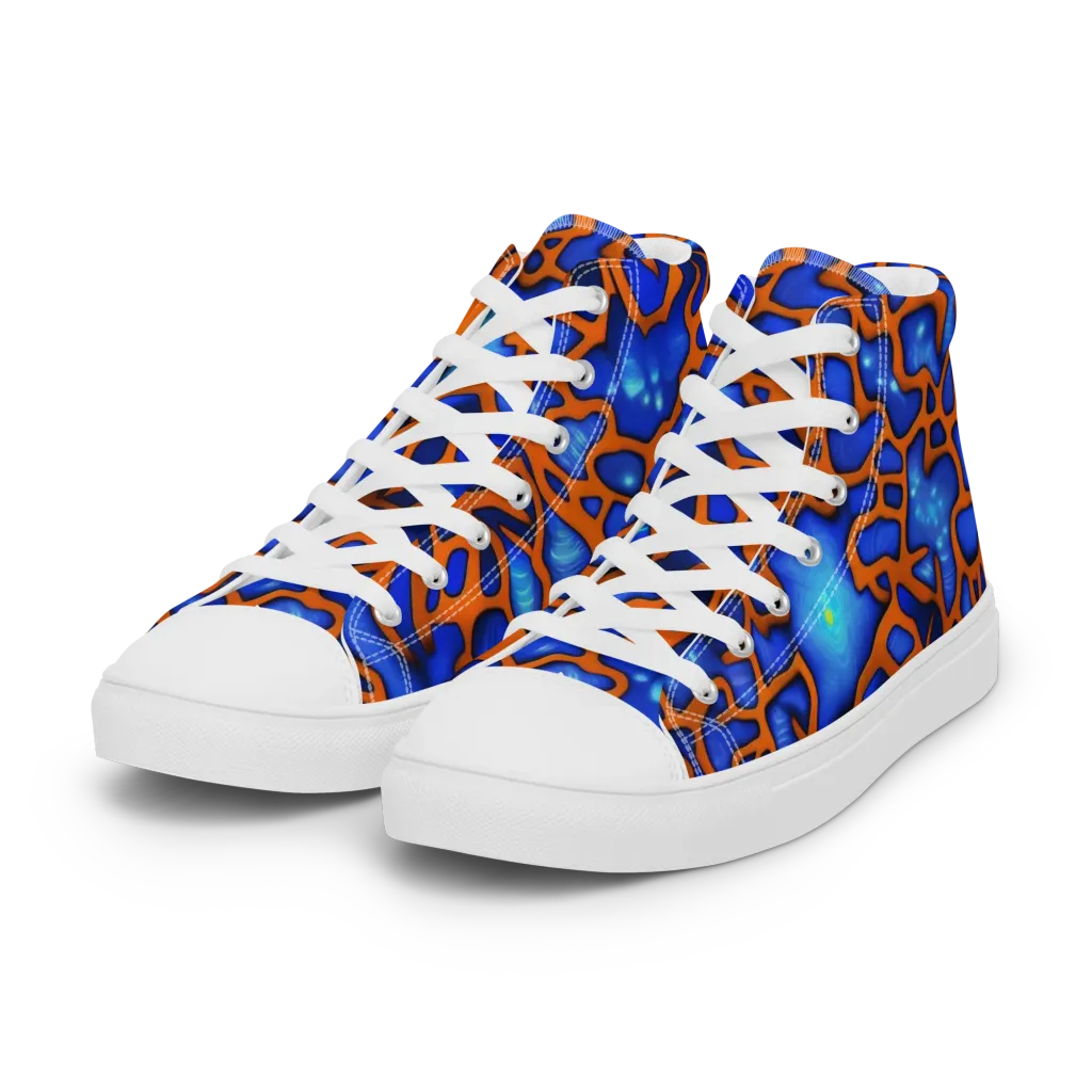 Deep-sea Lattice on Women's High Top Canvas Shoes — Left Front