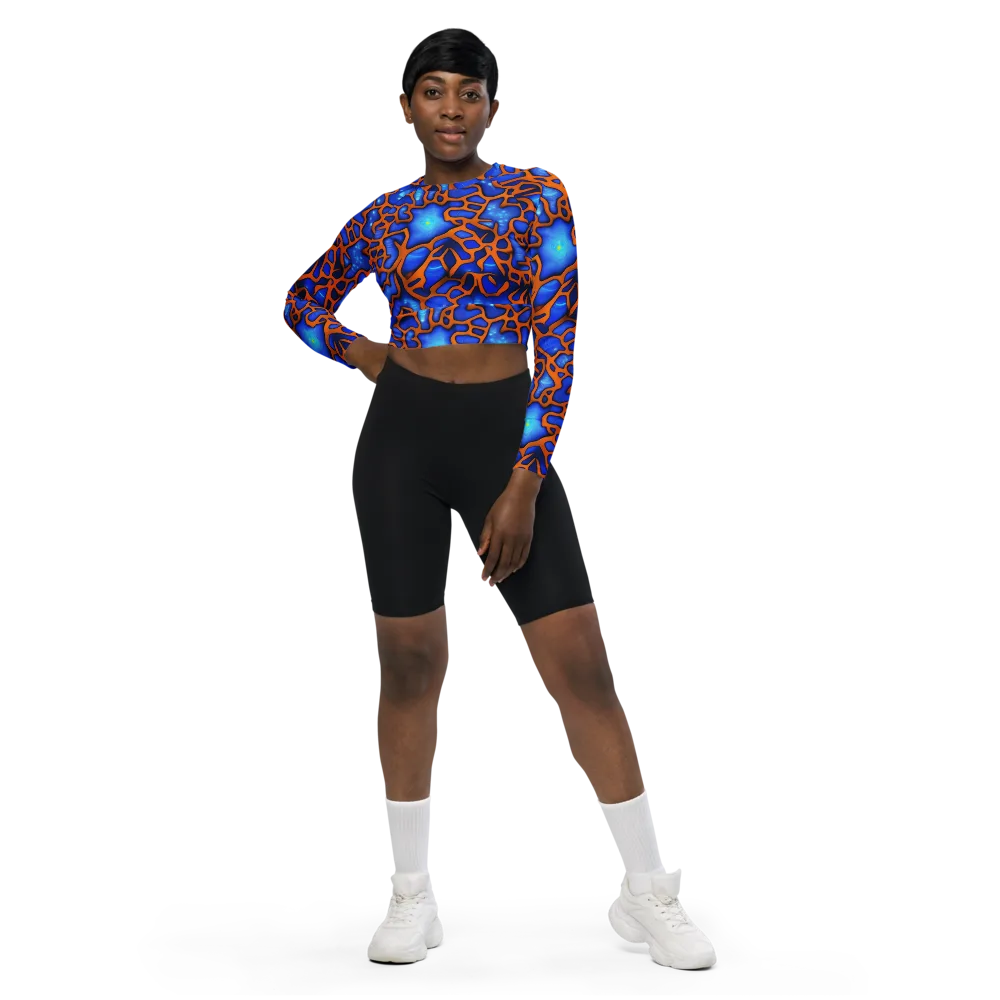 Deep-sea Lattice on Long Sleeve Crop Top — Front