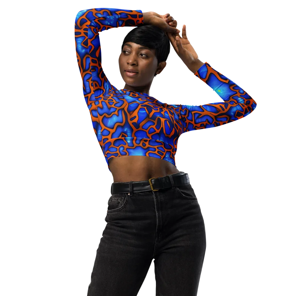 Deep-sea Lattice on Long Sleeve Crop Top — Front